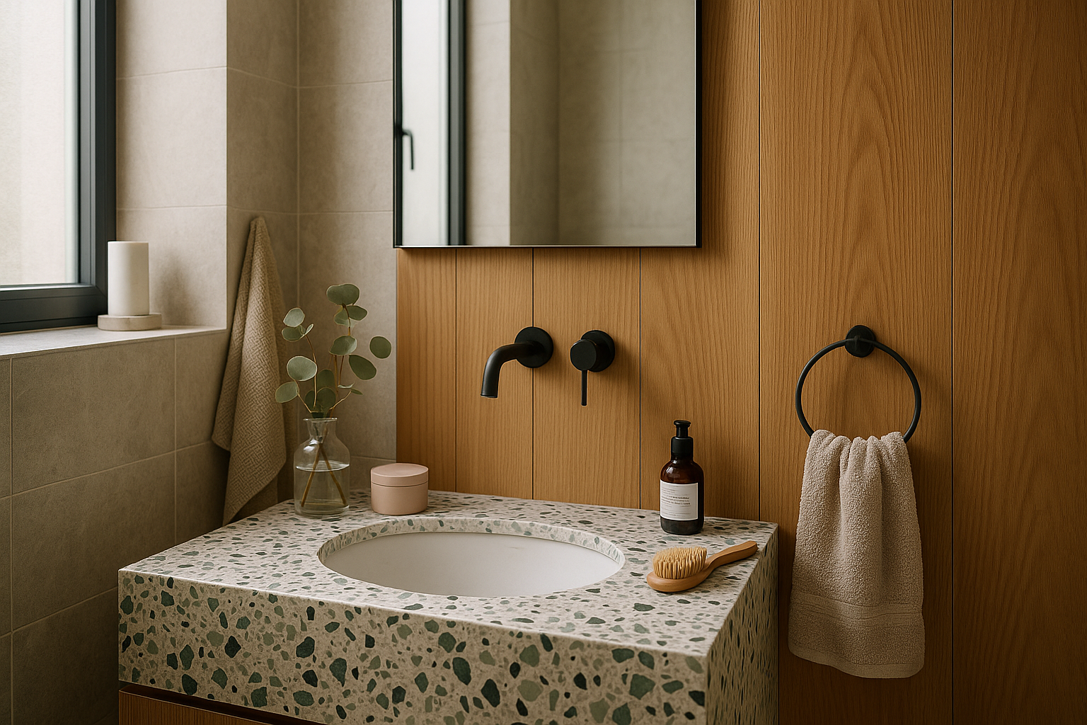 Træ i badeværelset: holdbart valg i vådrum