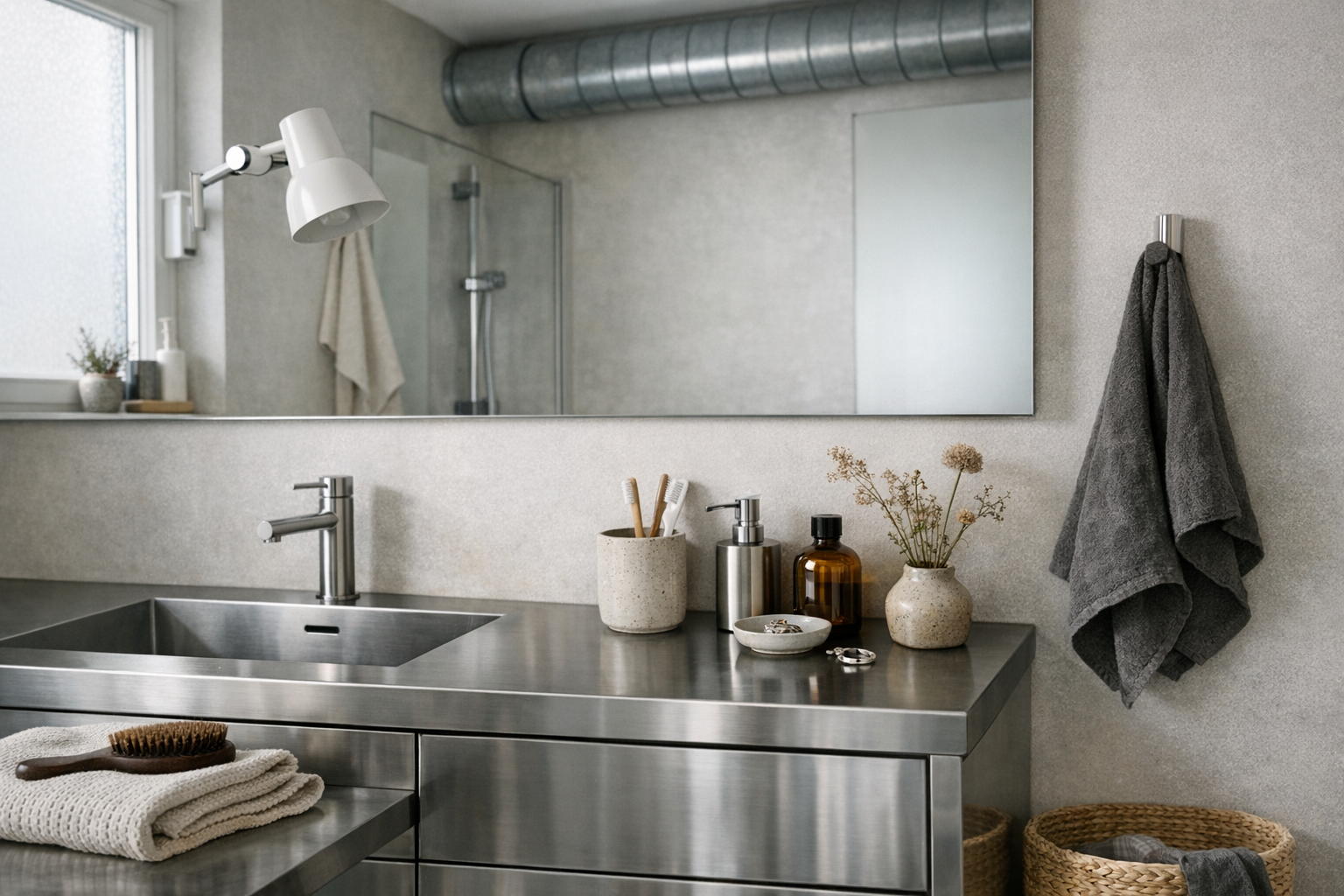 Badeværelse med allergivenlige materialer og synlig ventilation