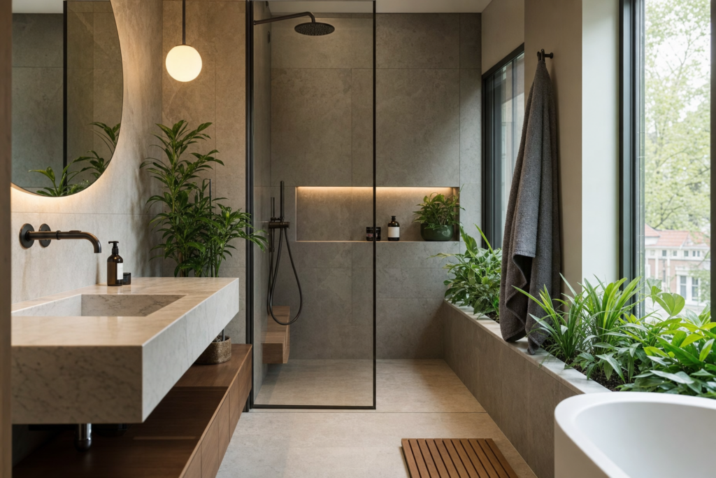 Biophilisk badeværelse i praksis: planter og materialer
